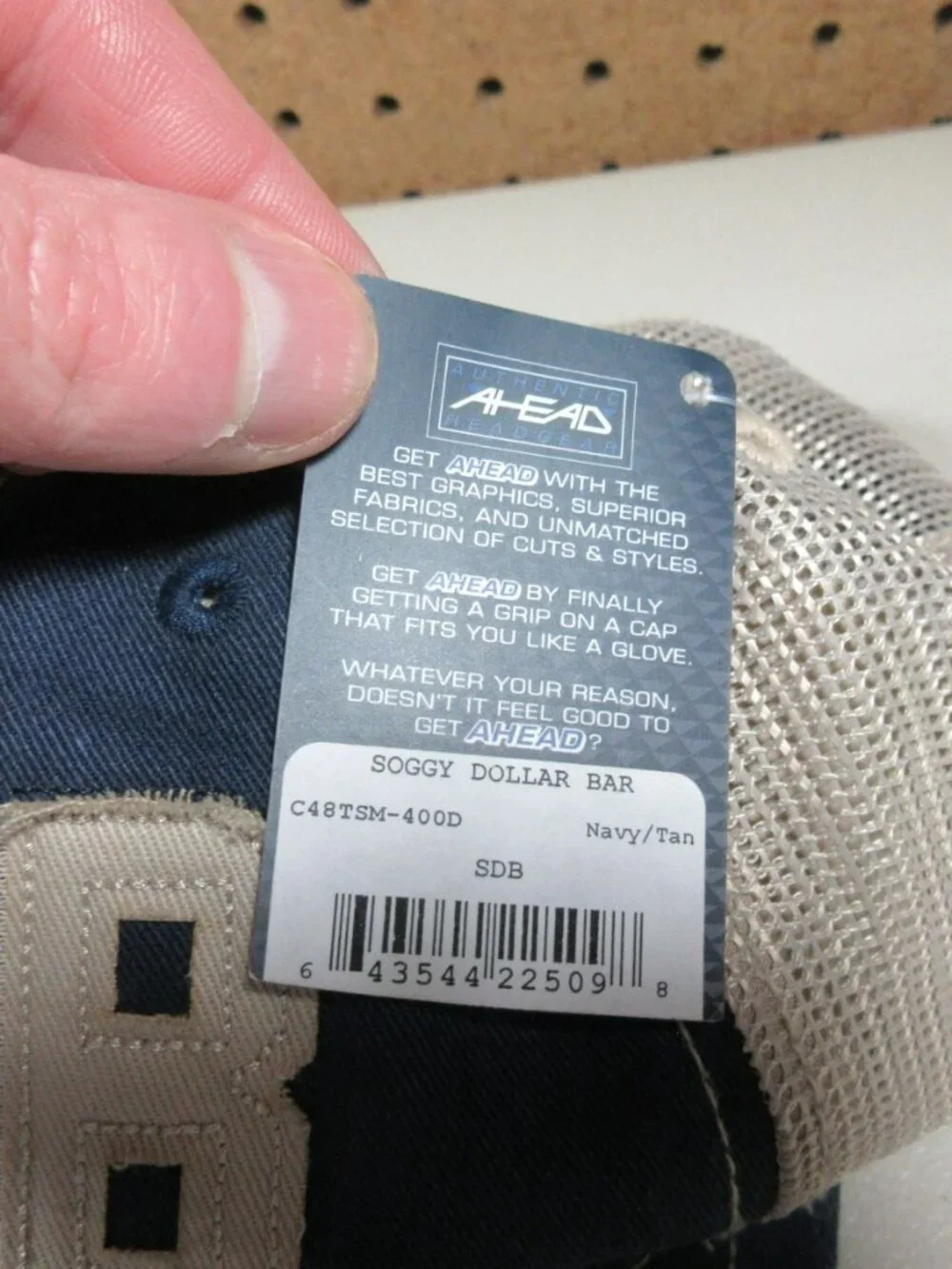 Ahead mens navy an tan distressed Soggy Dollar Bar SDB snapback hat OS NWT